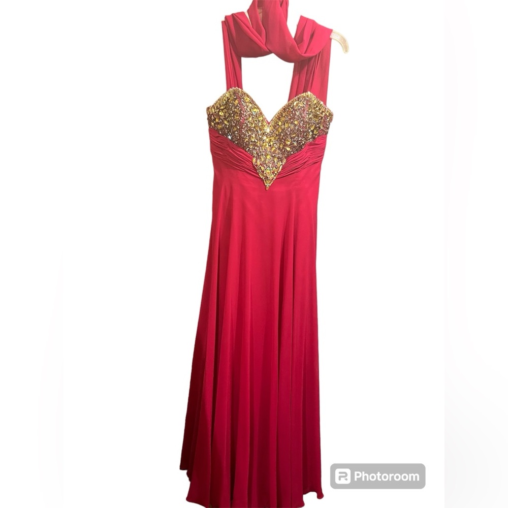 JASZ couture 90s prom gown hot pink strapless jeweled gown